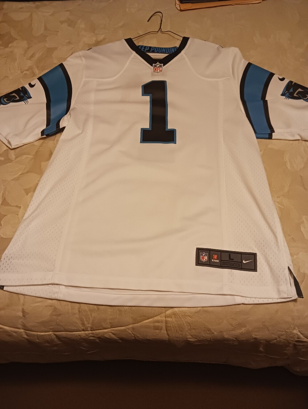 Nike White & Blue Carolina Panthers #1 Football Jersey